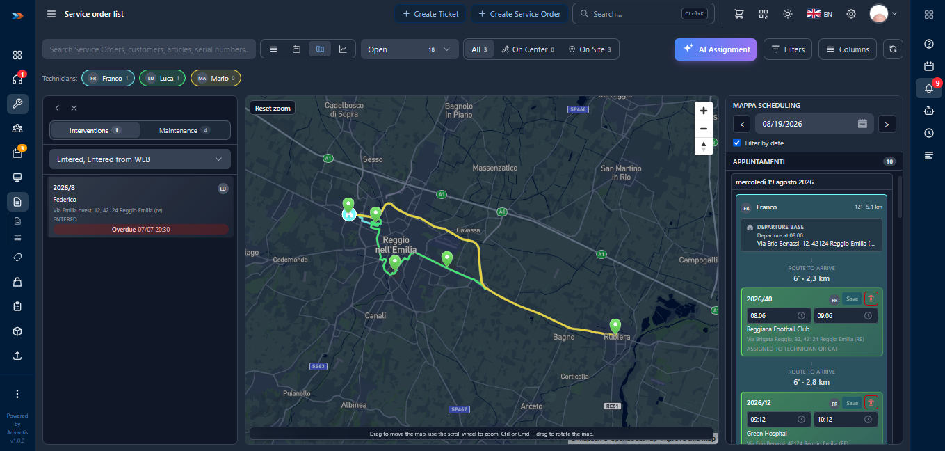 Videata: assegnazione AI con mappa e scheduling in ADonePRO